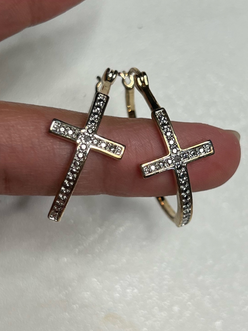 Gold Cross Hoop Earrings with Crystal Accents - Women's Jewelry